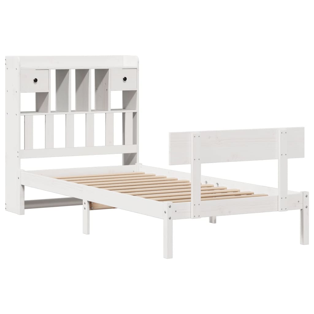 Seng med bokhylle uten madrass hvit 90x200 cm heltre furu