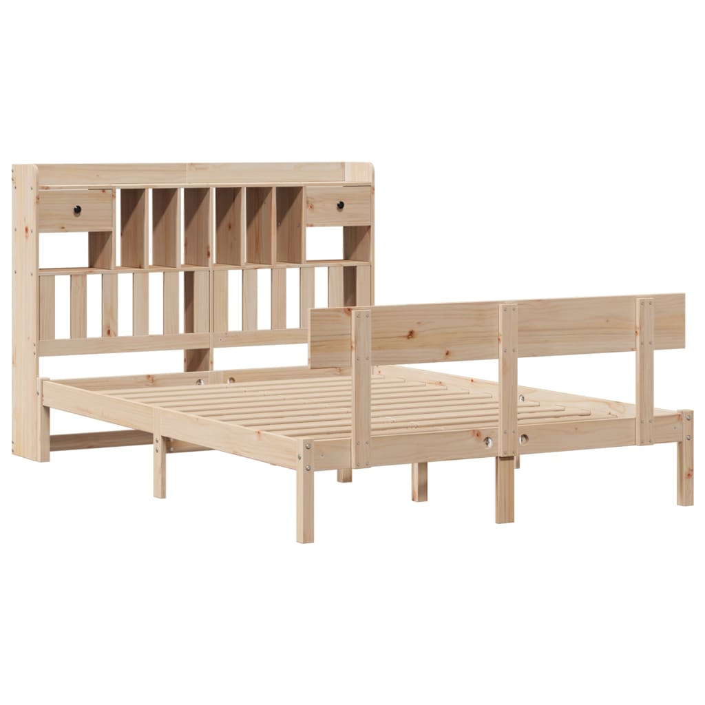 Seng med bokhylle uten madrass 140x200 cm heltre furu