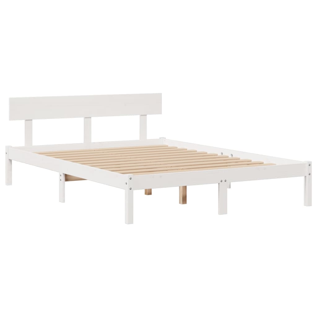 Seng med bokhylle uten madrass hvit 150x200 cm heltre furu