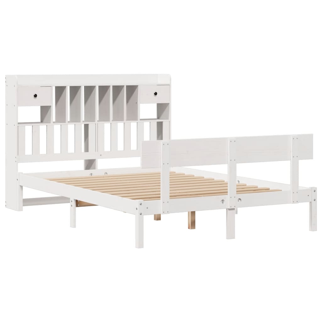 Seng med bokhylle uten madrass hvit 160x200 cm heltre furu