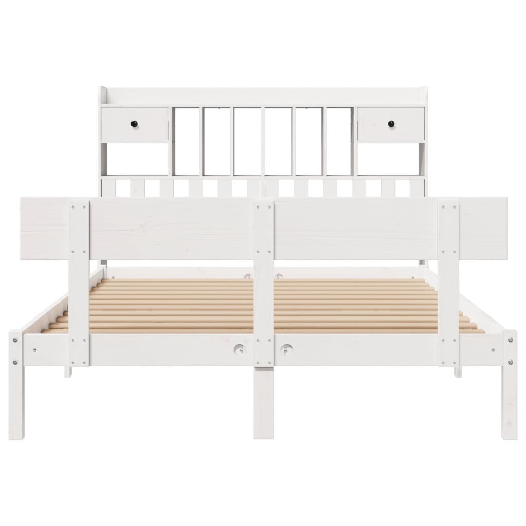 Seng med bokhylle uten madrass hvit 160x200 cm heltre furu