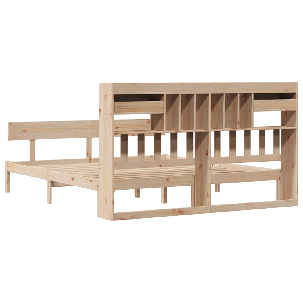 Seng med bokhylle uten madrass 180x200 cm heltre furu