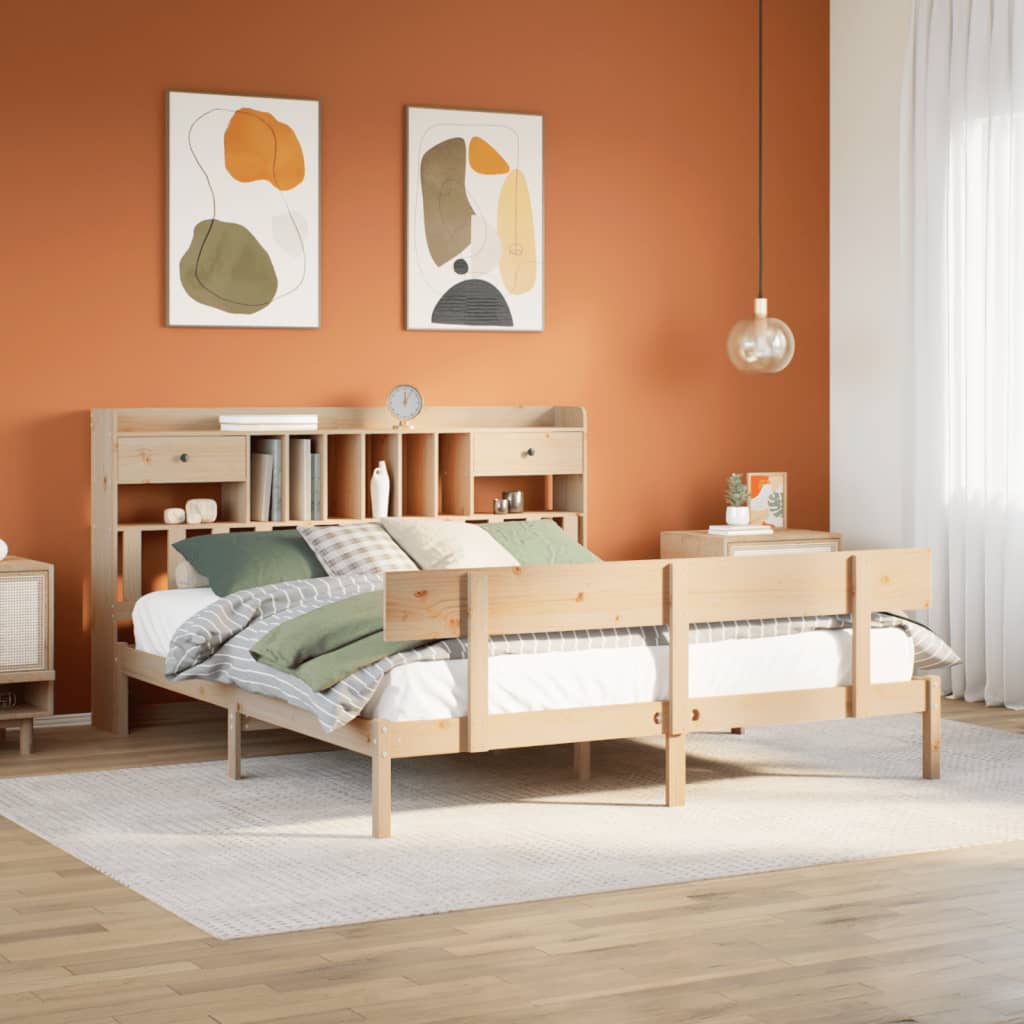 Seng med bokhylle uten madrass 180x200 cm heltre furu