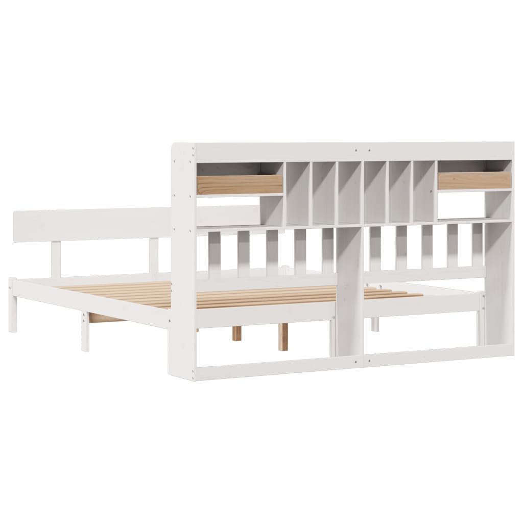 Seng med bokhylle uten madrass hvit 180x200 cm heltre furu