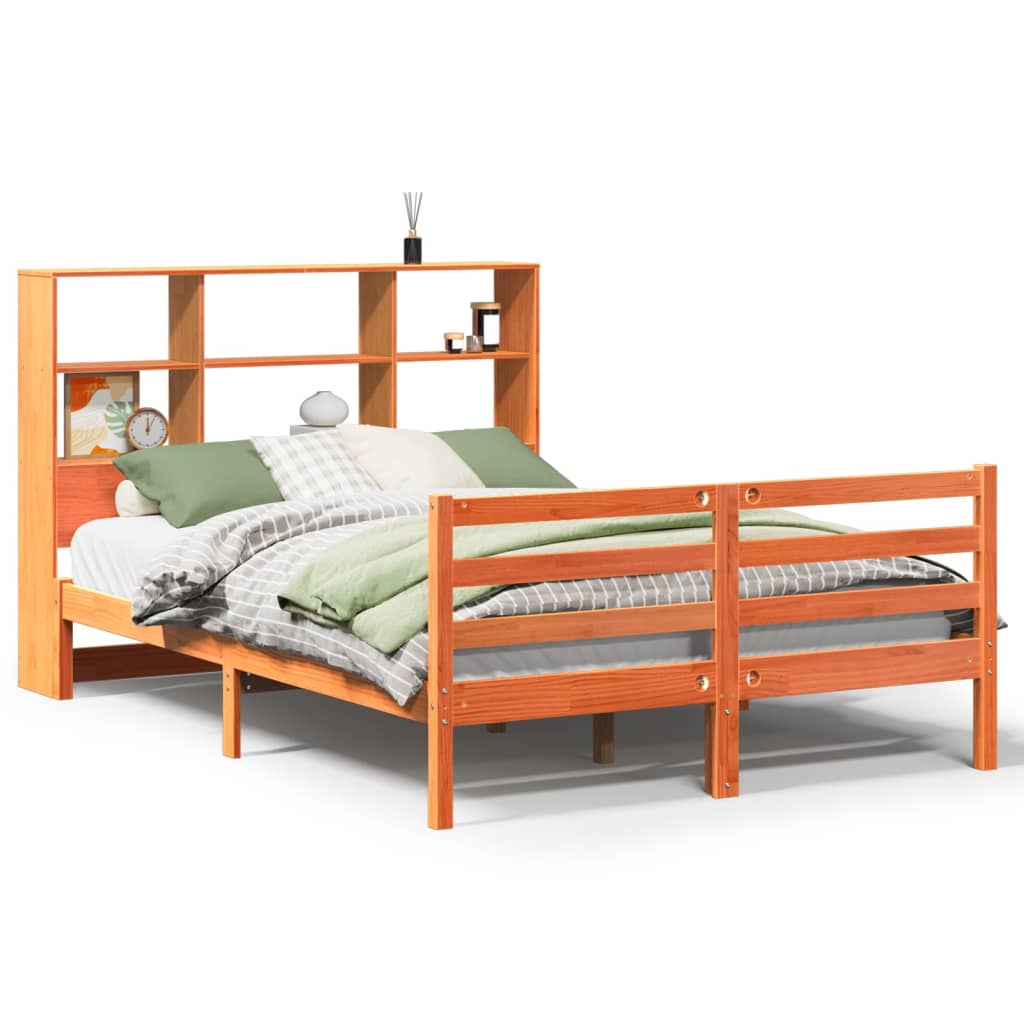 Seng med bokhylle uten madrass voksbrun 120x190 cm heltre