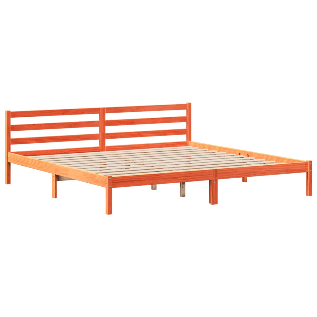 Seng med bokhylle uten madrass voksbrun 200x200 cm heltre