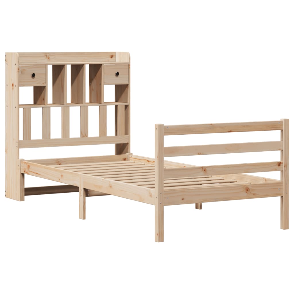 Seng med bokhylle uten madrass 100x200 cm heltre furu