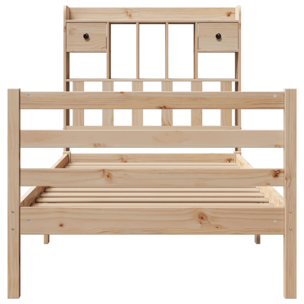 Seng med bokhylle uten madrass 100x200 cm heltre furu