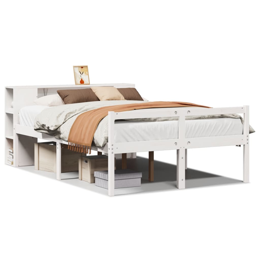 Seng med bokhylle uten madrass hvit 135x190 cm heltre furu