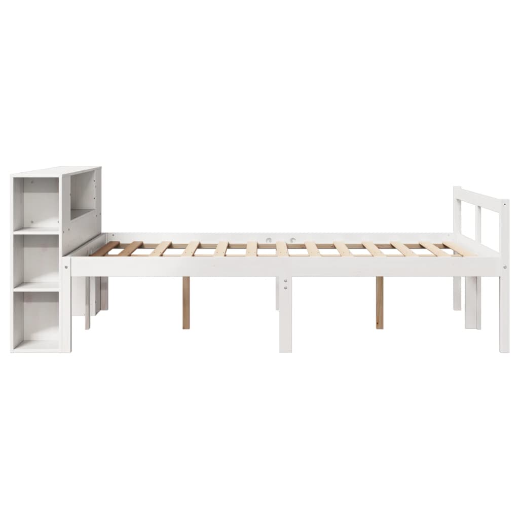 Seng med bokhylle uten madrass hvit 135x190 cm heltre furu