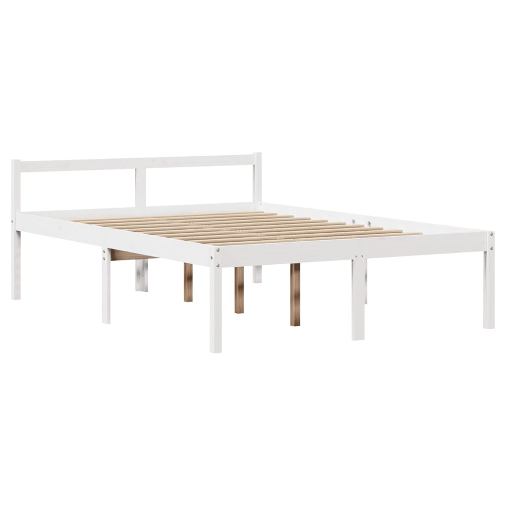 Seng med bokhylle uten madrass hvit 135x190 cm heltre furu