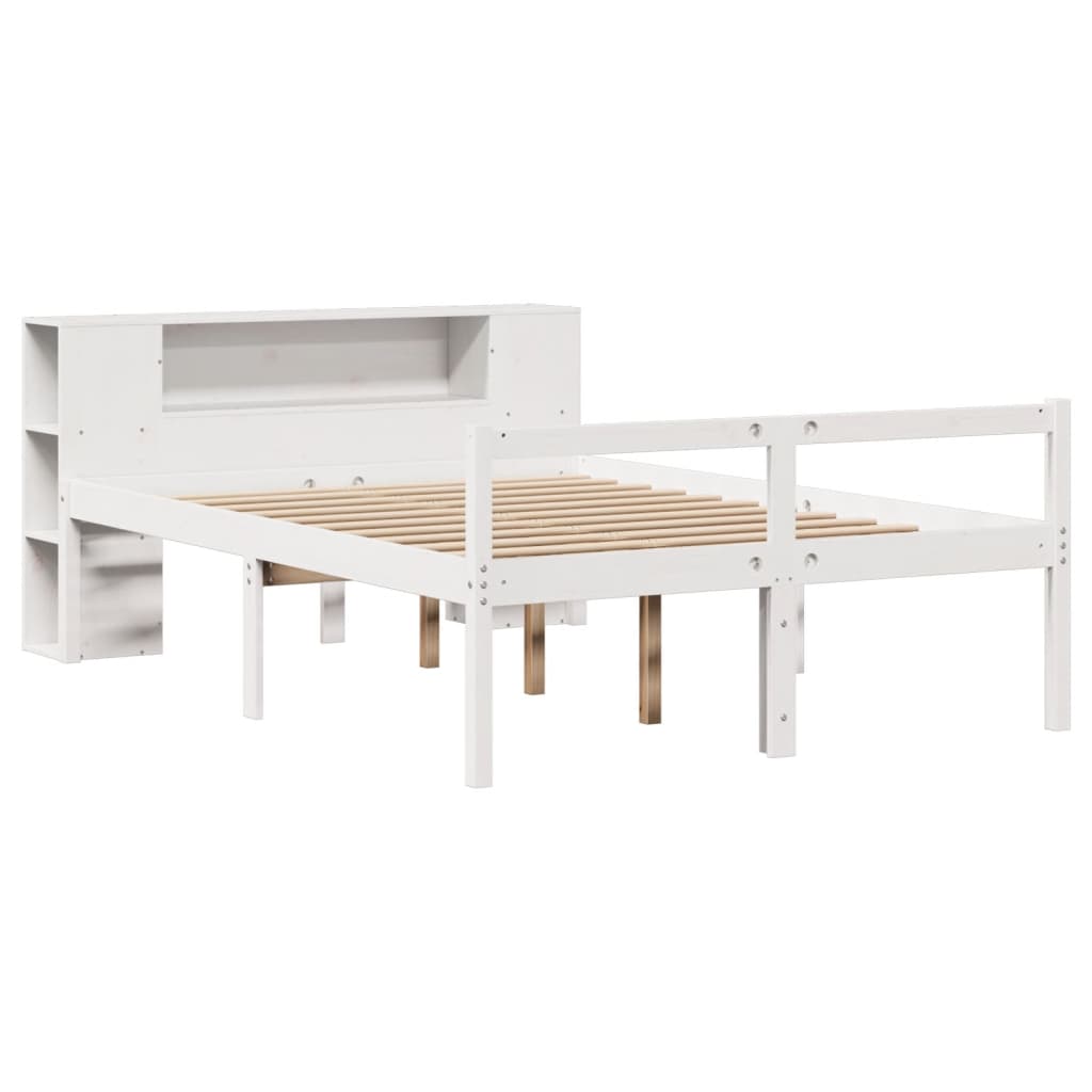 Seng med bokhylle uten madrass hvit 150x200 cm heltre furu