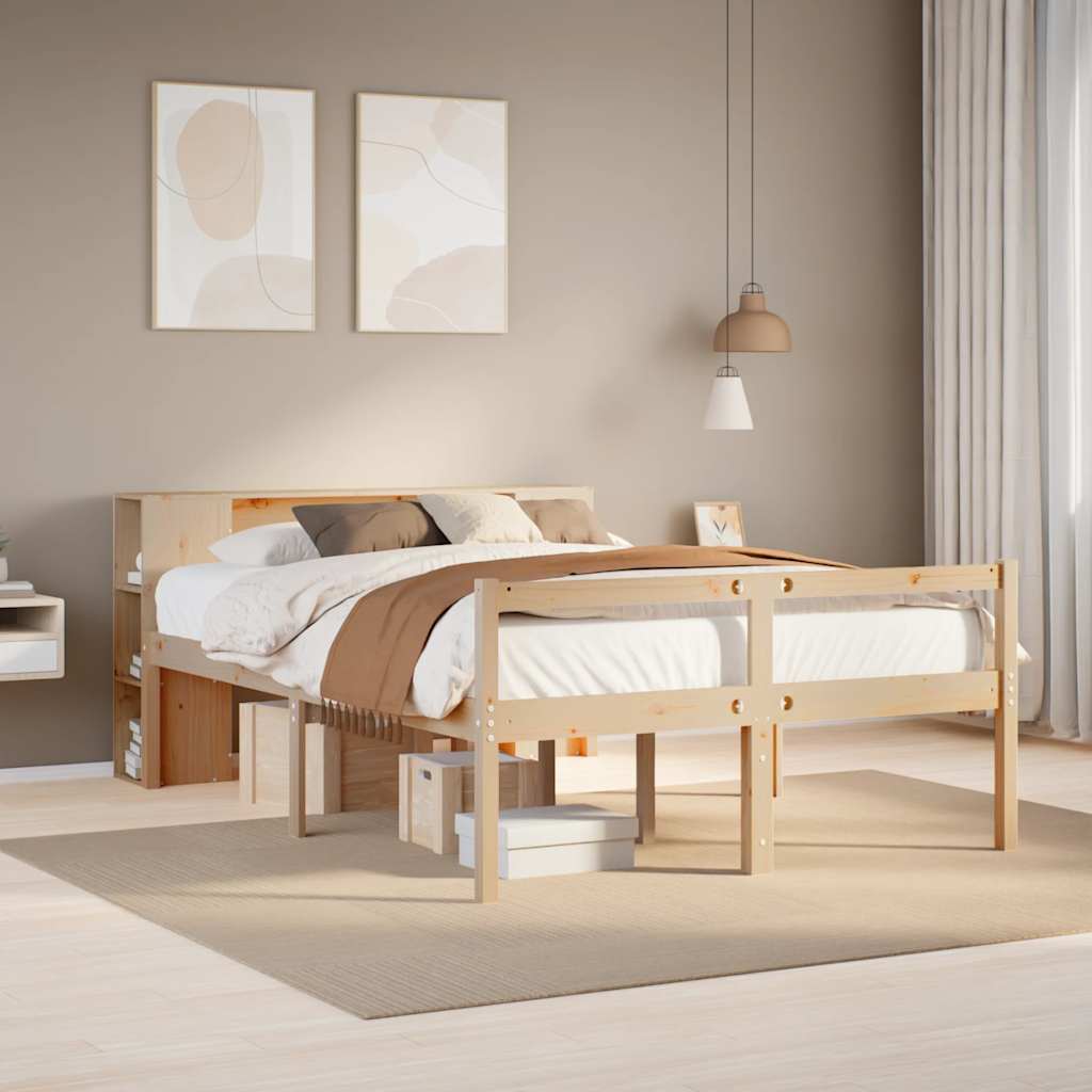 Seng med bokhylle uten madrass 160x200 cm heltre furu