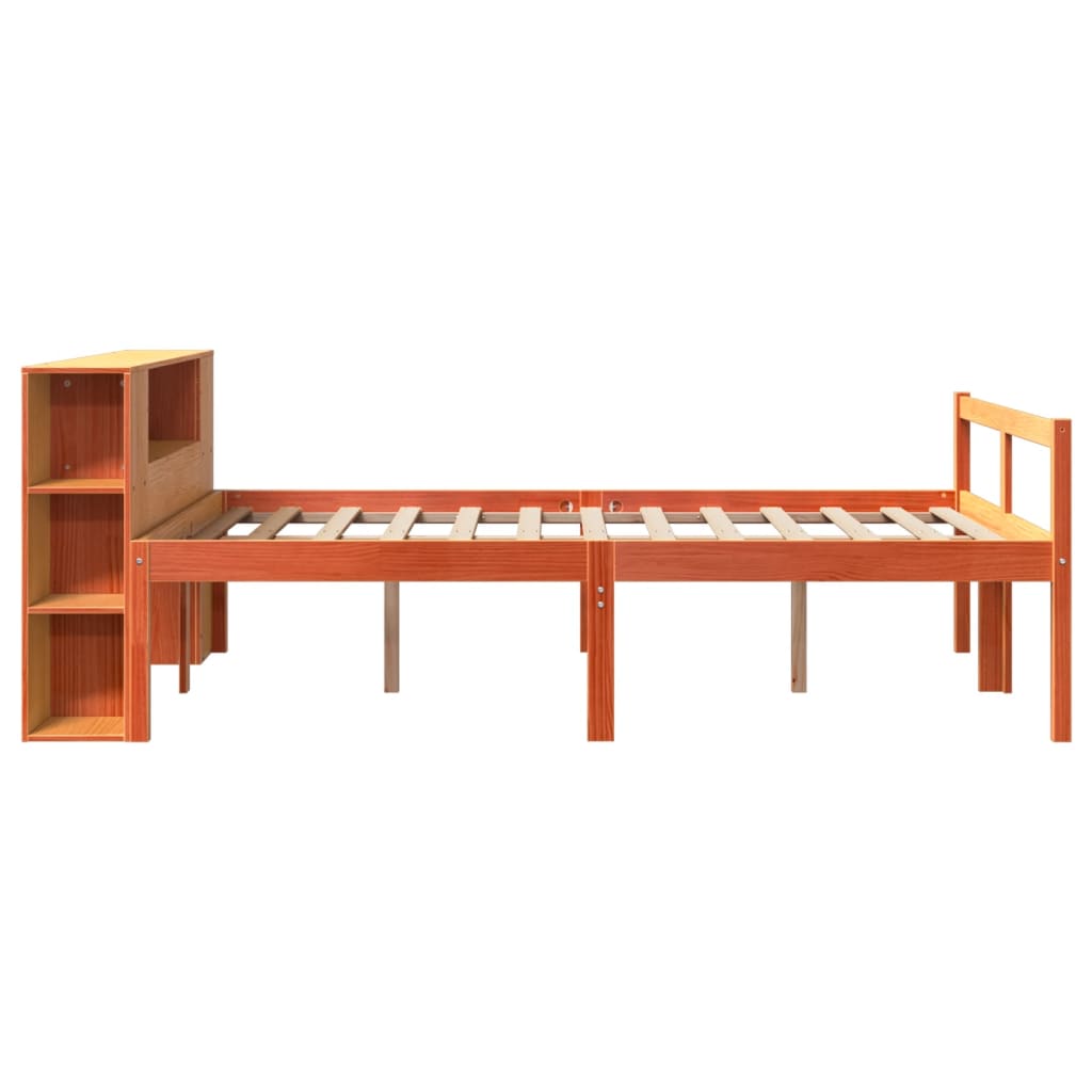Seng med bokhylle uten madrass voksbrun 140x200 cm heltre