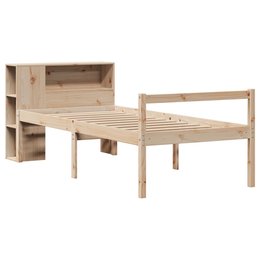 Seng med bokhylle uten madrass 75x190 cm heltre furu
