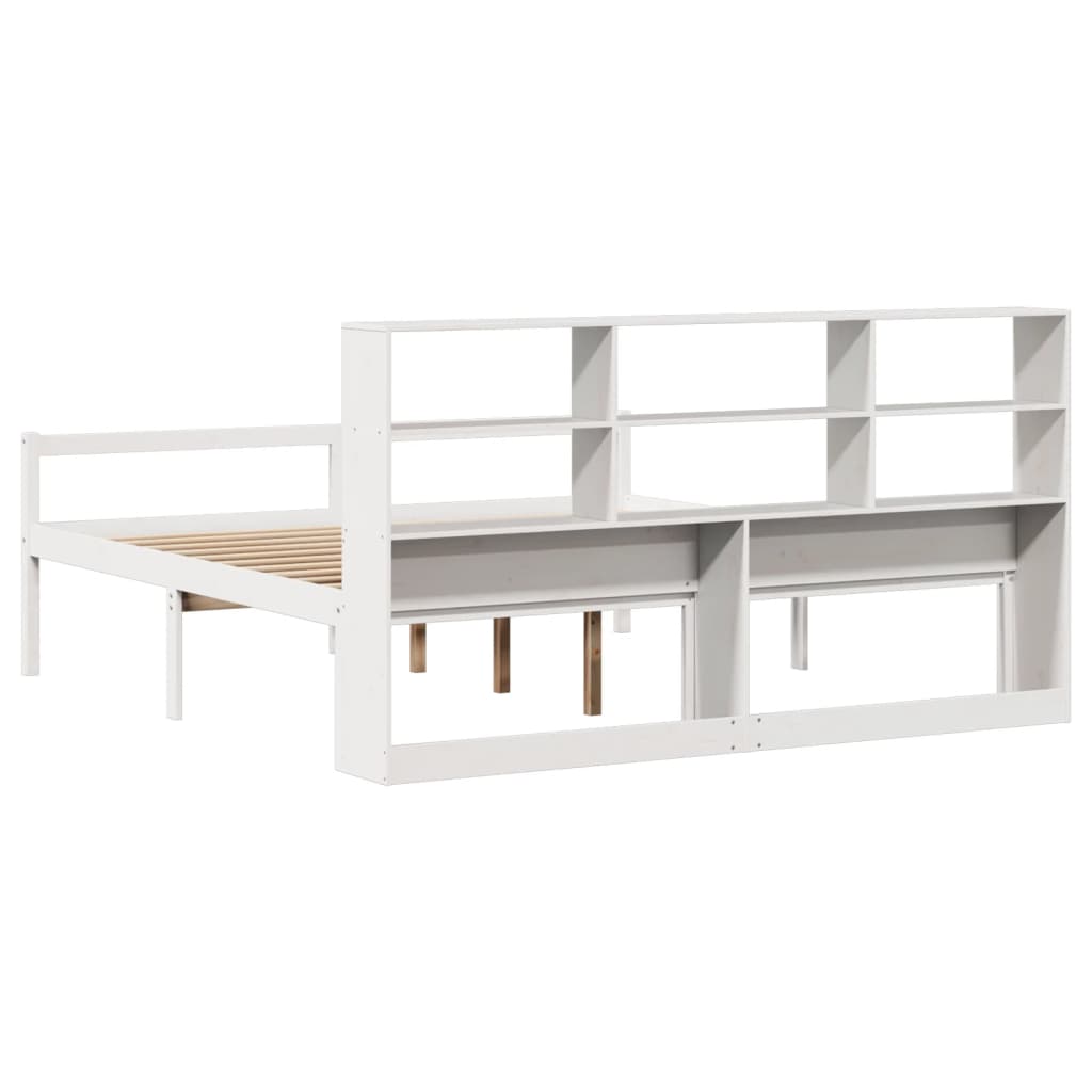 Seng med bokhylle uten madrass hvit 180x200 cm heltre furu