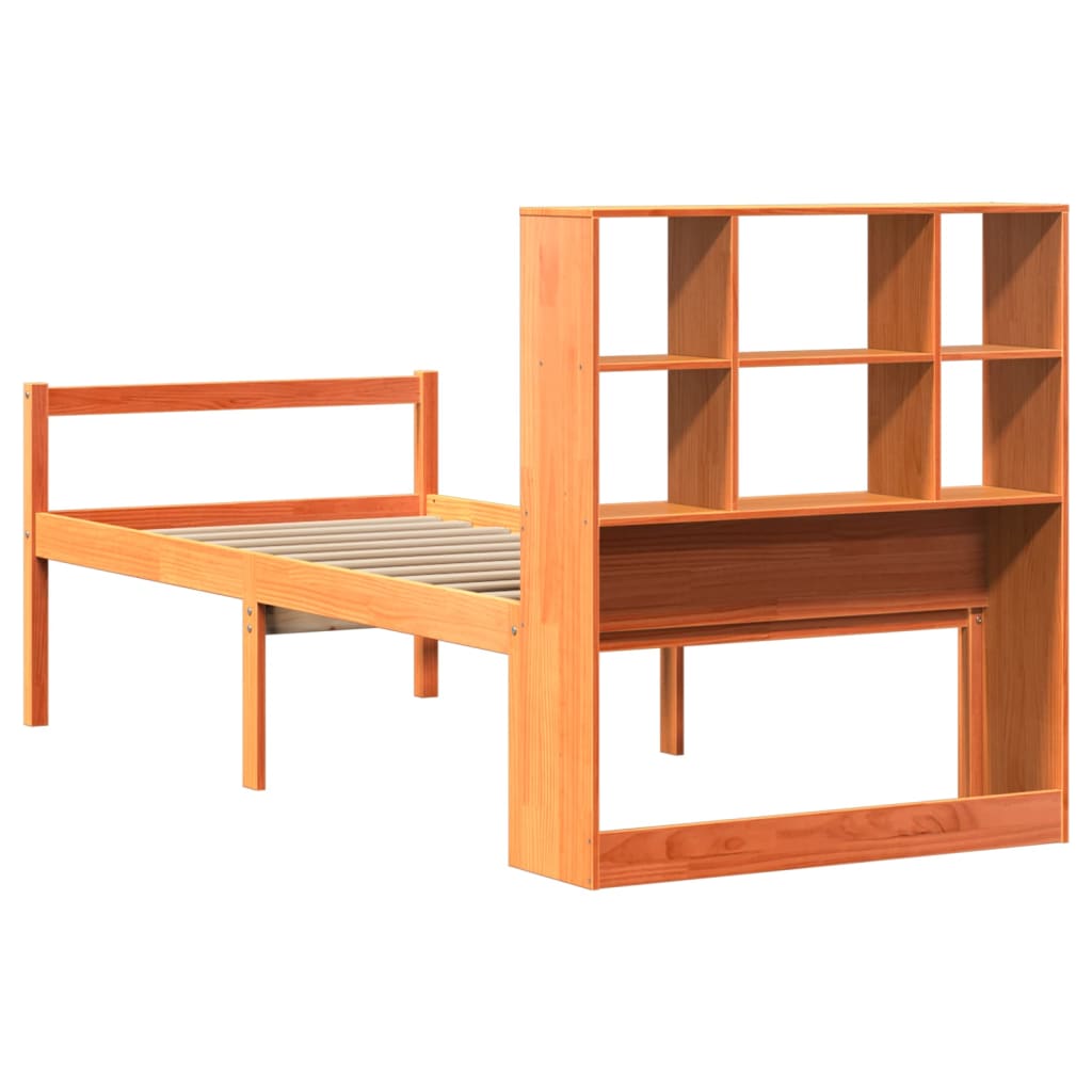 Seng med bokhylle uten madrass voksbrun 75x190 cm heltre