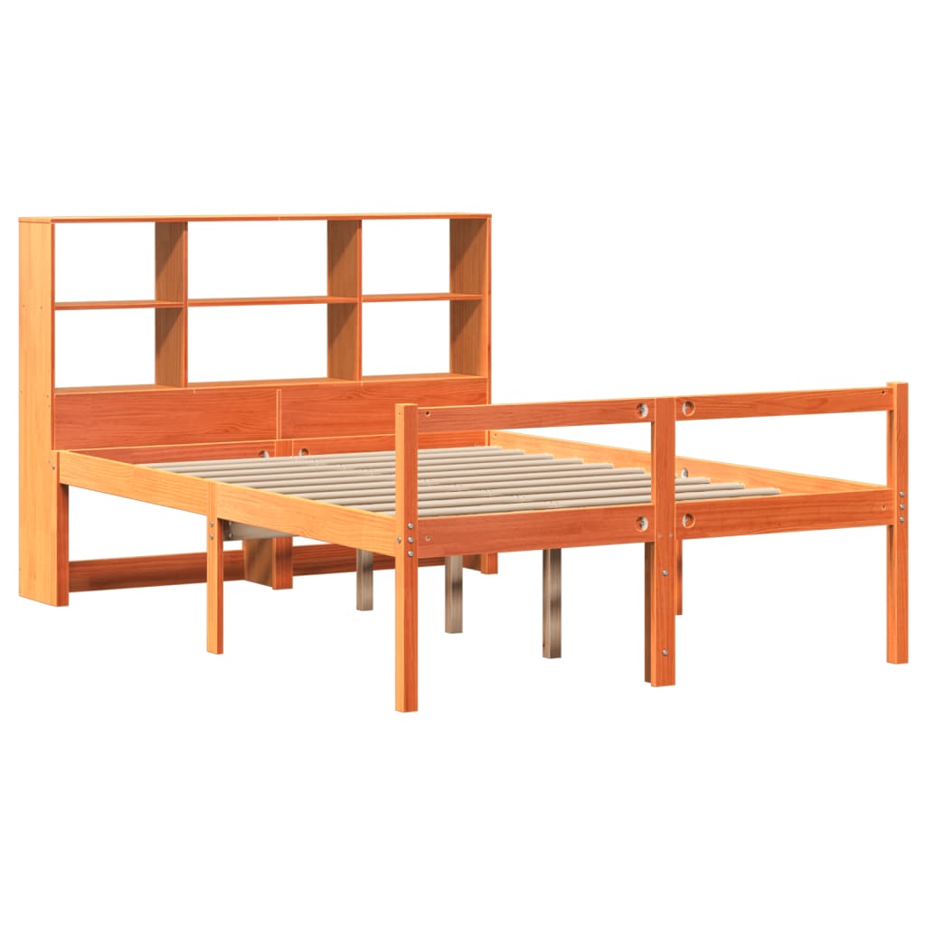 Seng med bokhylle uten madrass voksbrun 120x190 cm heltre