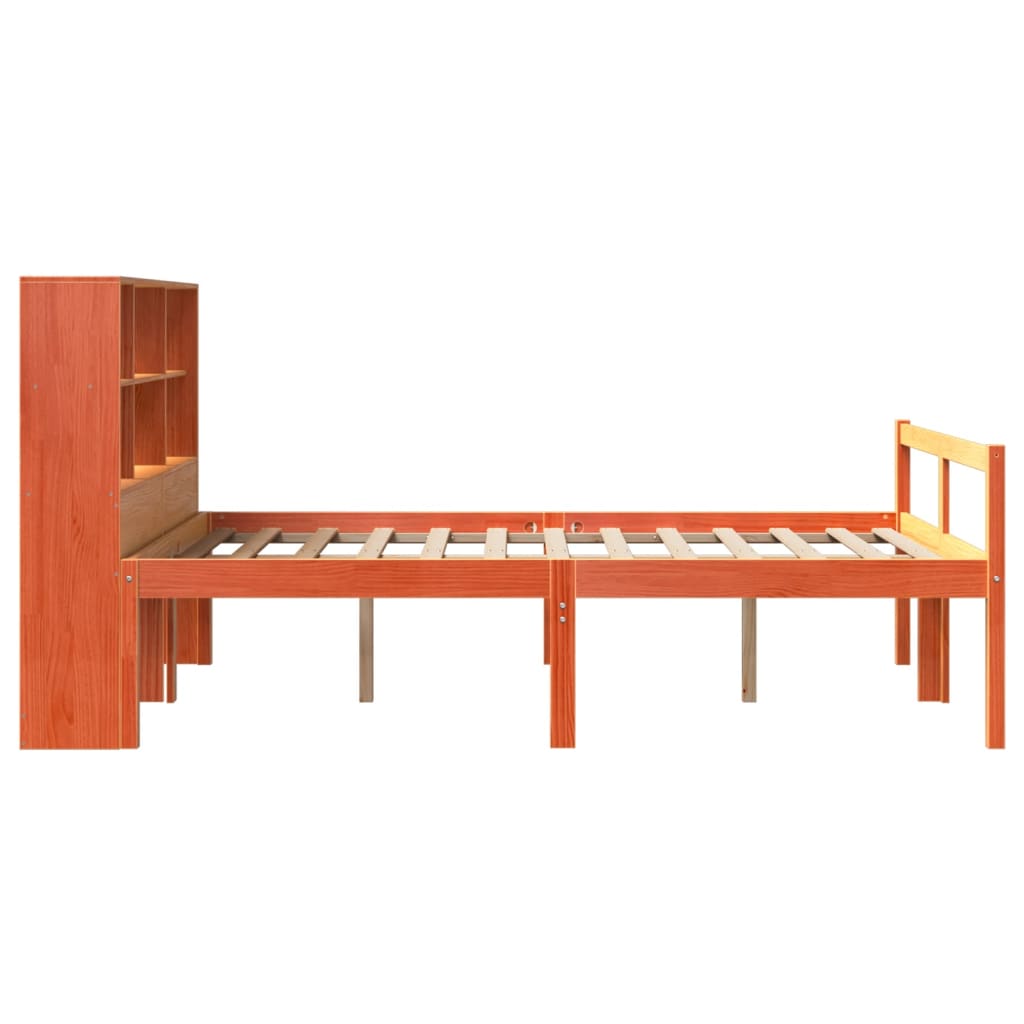 Seng med bokhylle uten madrass voksbrun 120x200 cm heltre