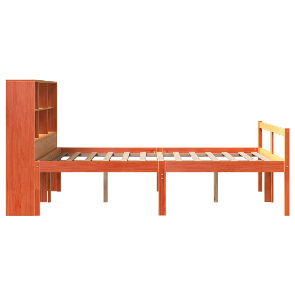 Seng med bokhylle uten madrass voksbrun 140x200 cm heltre