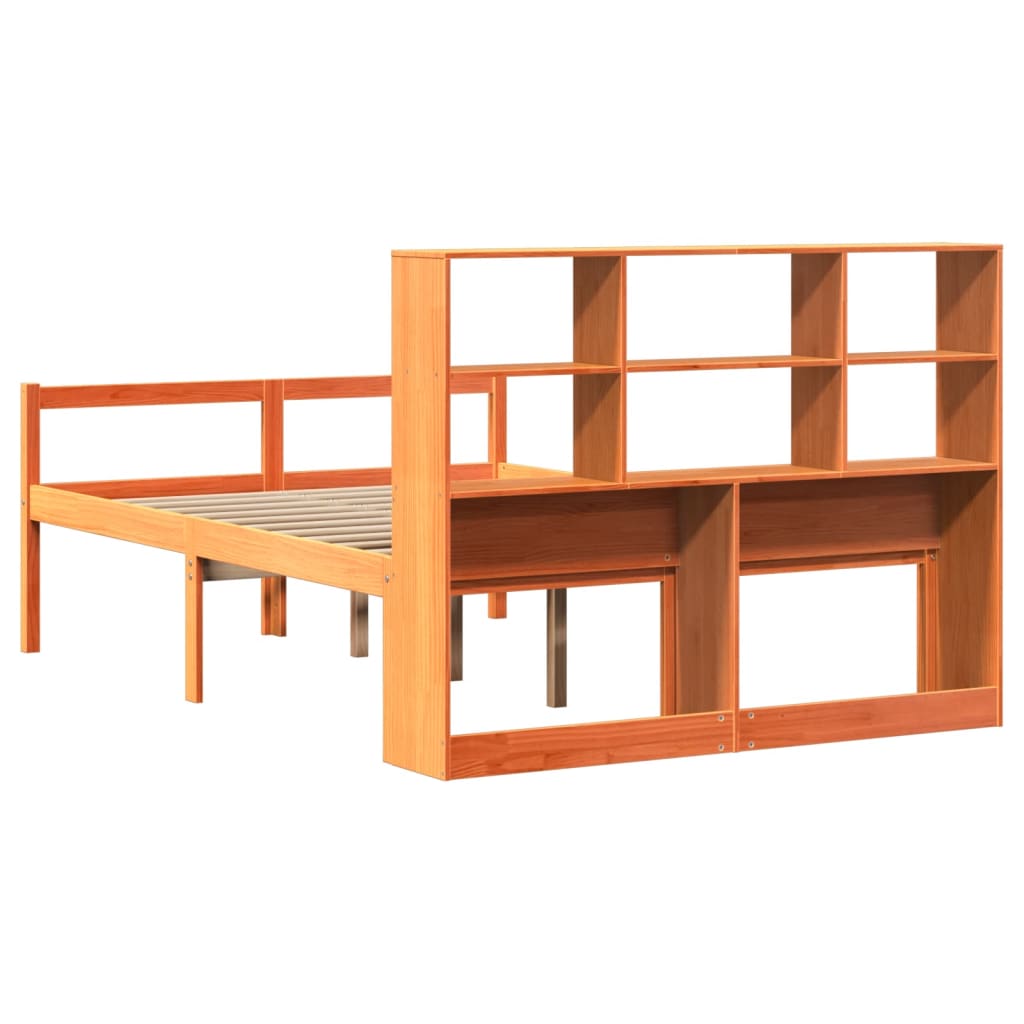 Seng med bokhylle uten madrass voksbrun 150x200 cm heltre