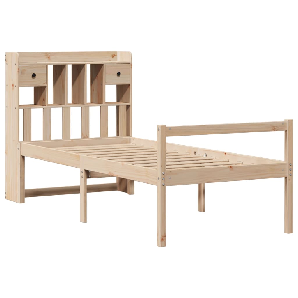 Seng med bokhylle uten madrass 75x190 cm heltre furu