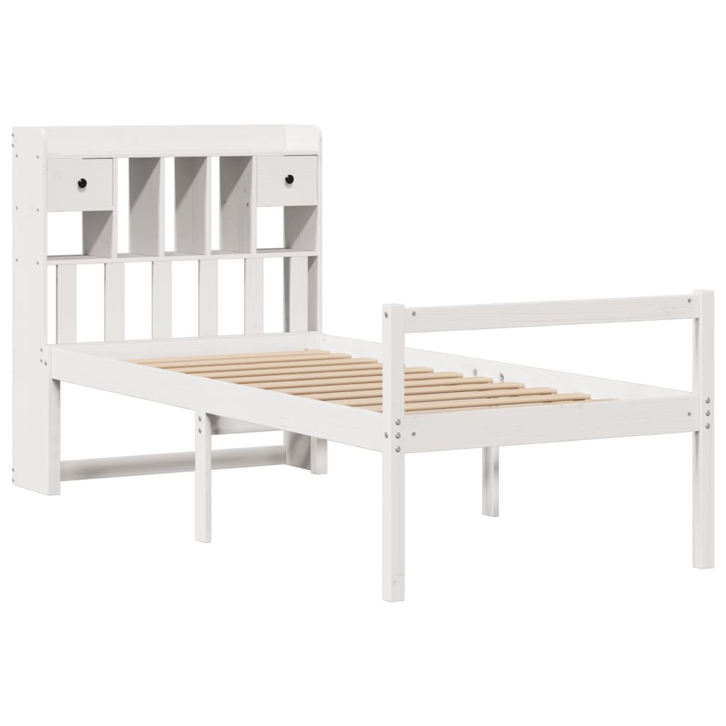 Seng med bokhylle uten madrass hvit 75x190 cm heltre furu