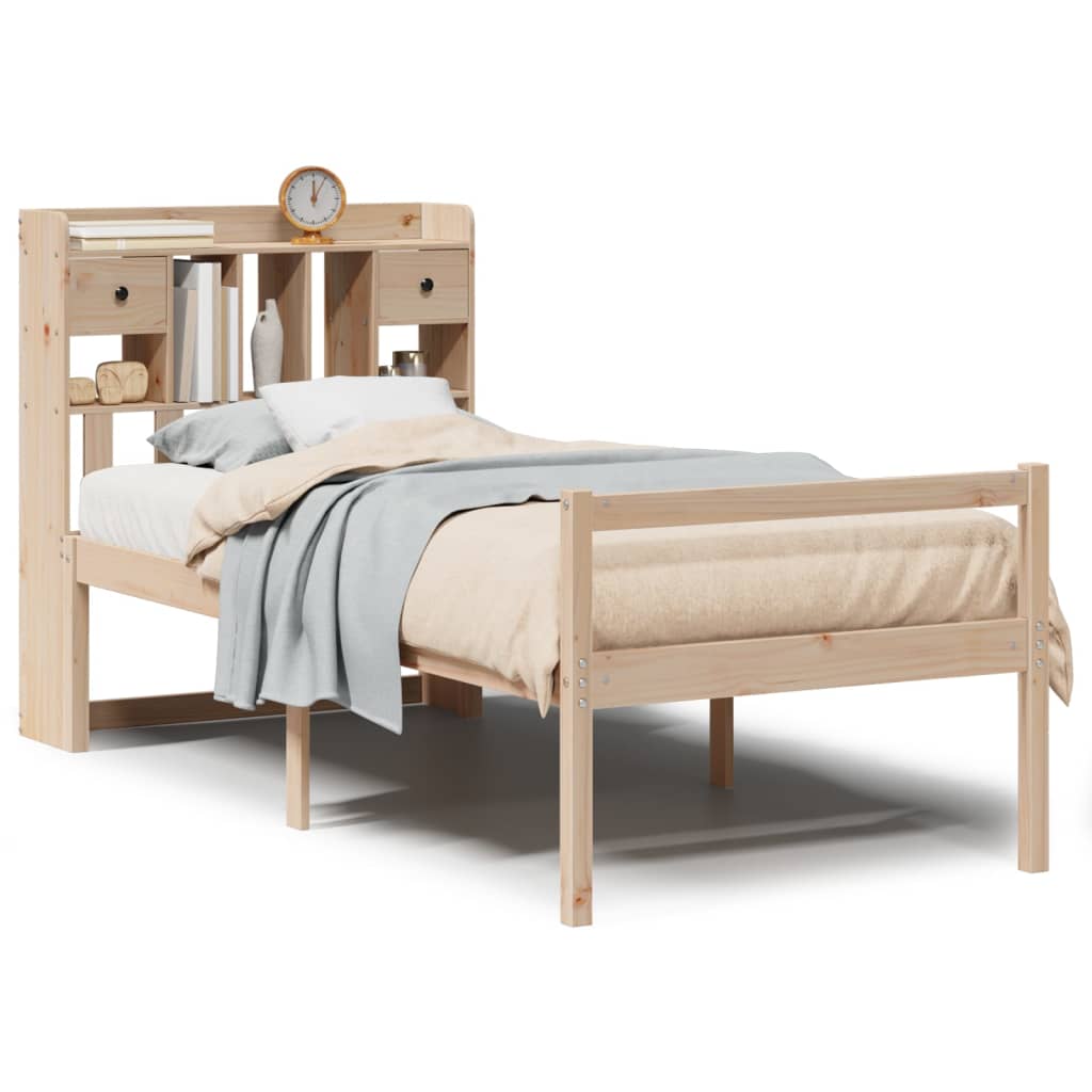 Seng med bokhylle uten madrass 90x190 cm heltre furu