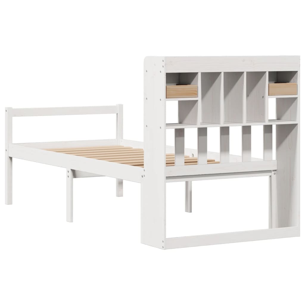 Seng med bokhylle uten madrass hvit 90x190 cm heltre furu