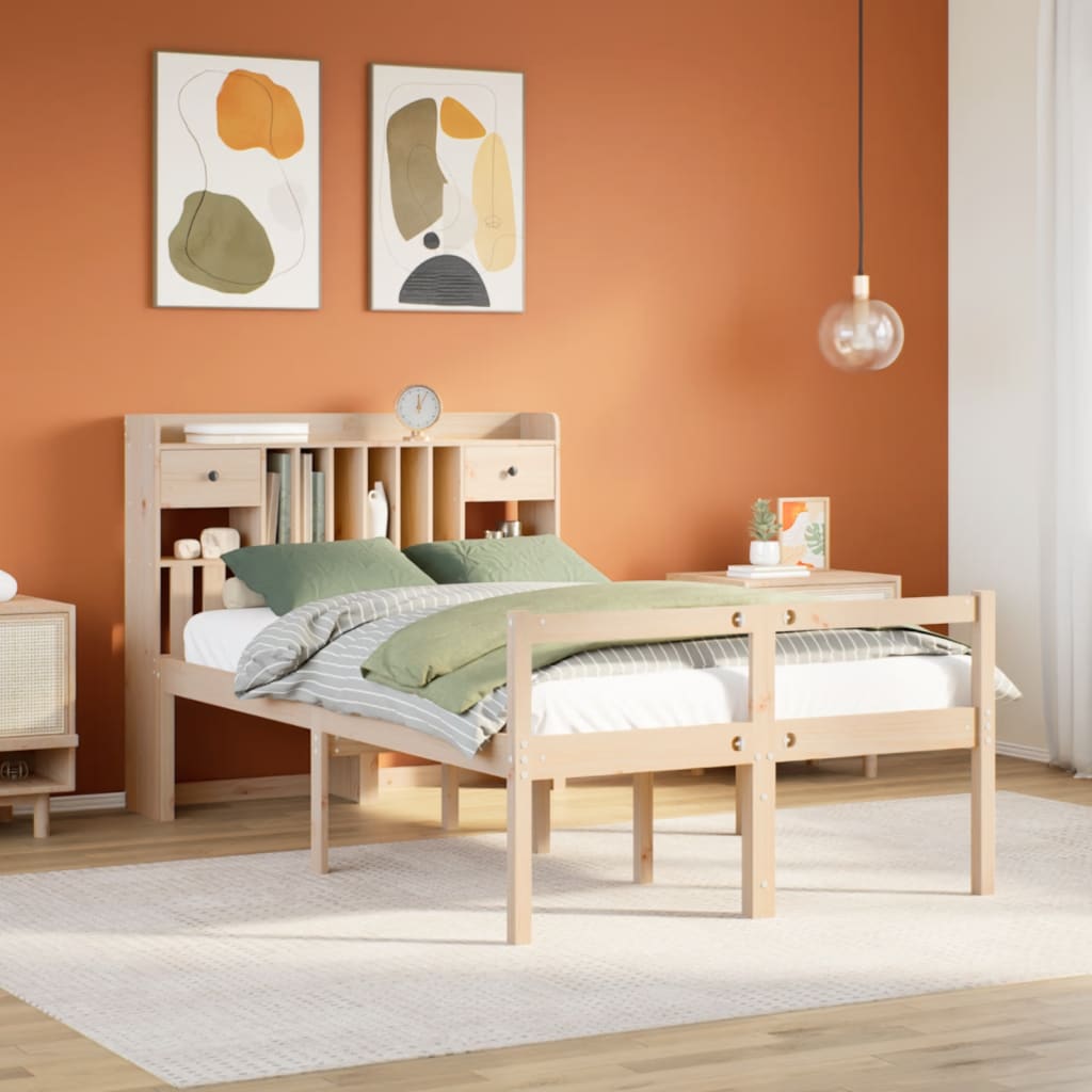 Seng med bokhylle uten madrass 135x190 cm heltre furu