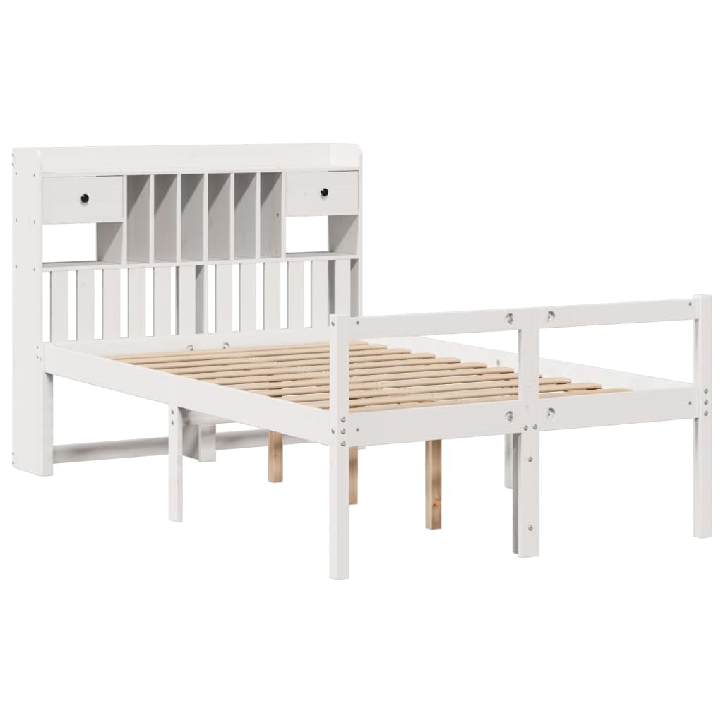 Seng med bokhylle uten madrass hvit 135x190 cm heltre furu