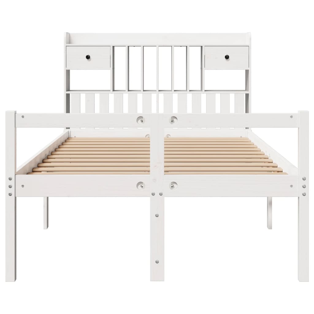 Seng med bokhylle uten madrass hvit 135x190 cm heltre furu
