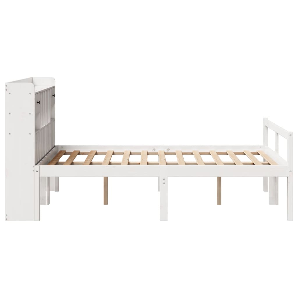 Seng med bokhylle uten madrass hvit 135x190 cm heltre furu