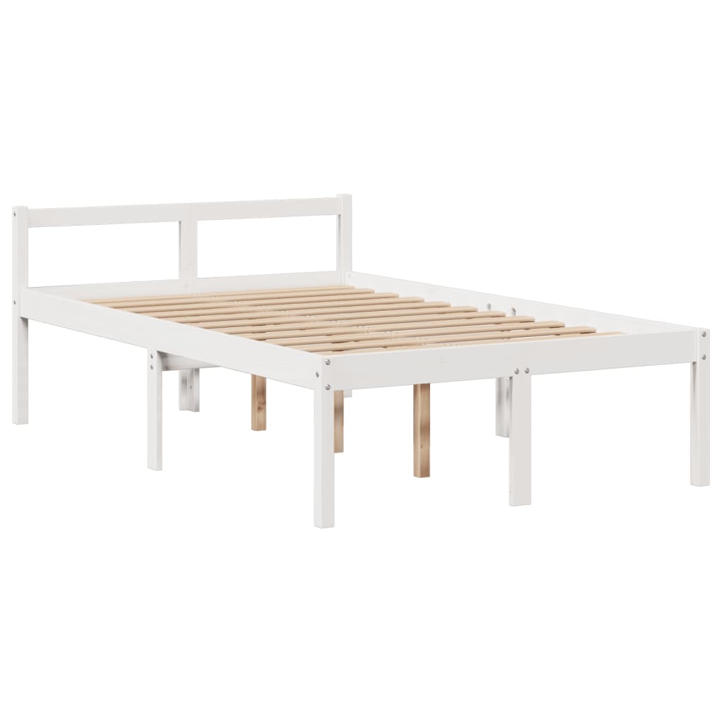Seng med bokhylle uten madrass hvit 135x190 cm heltre furu
