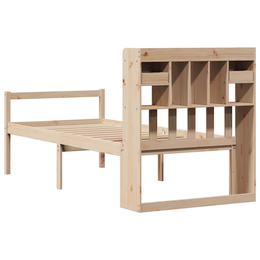 Seng med bokhylle uten madrass 90x200 cm heltre furu