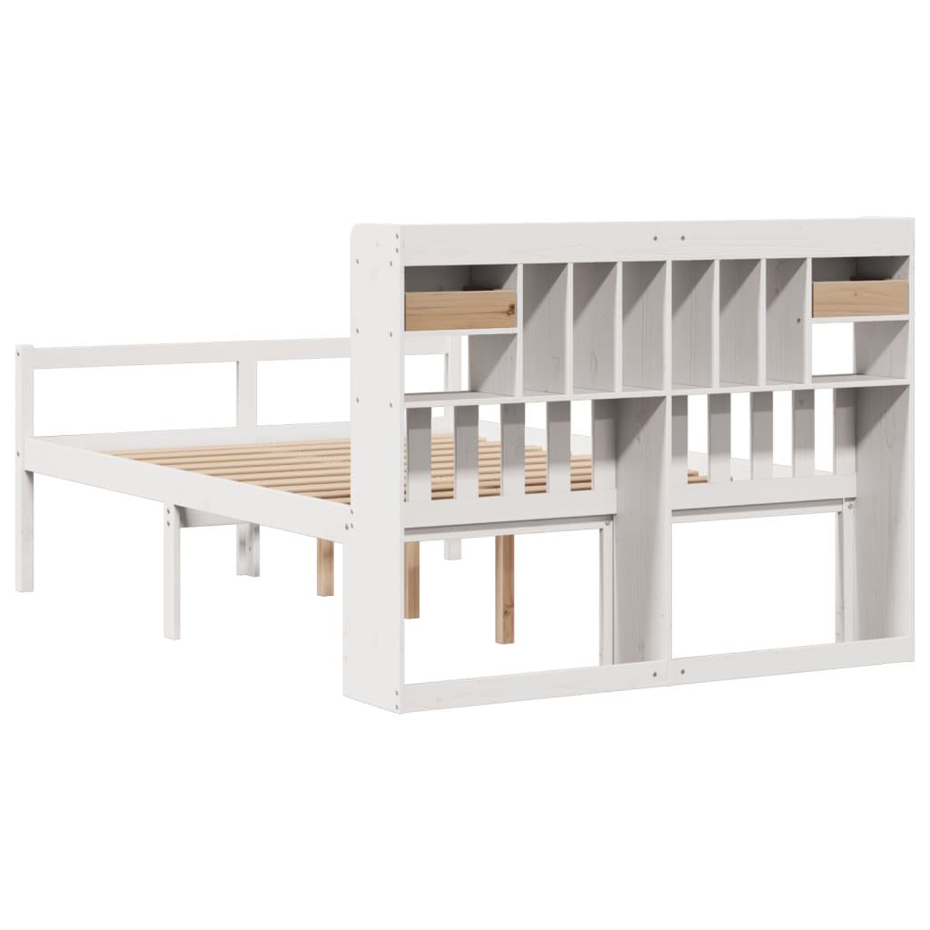 Seng med bokhylle uten madrass hvit 160x200 cm heltre furu