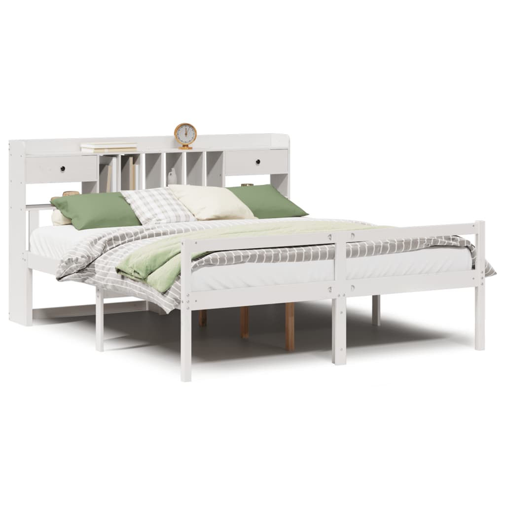 Seng med bokhylle uten madrass hvit 180x200 cm heltre furu
