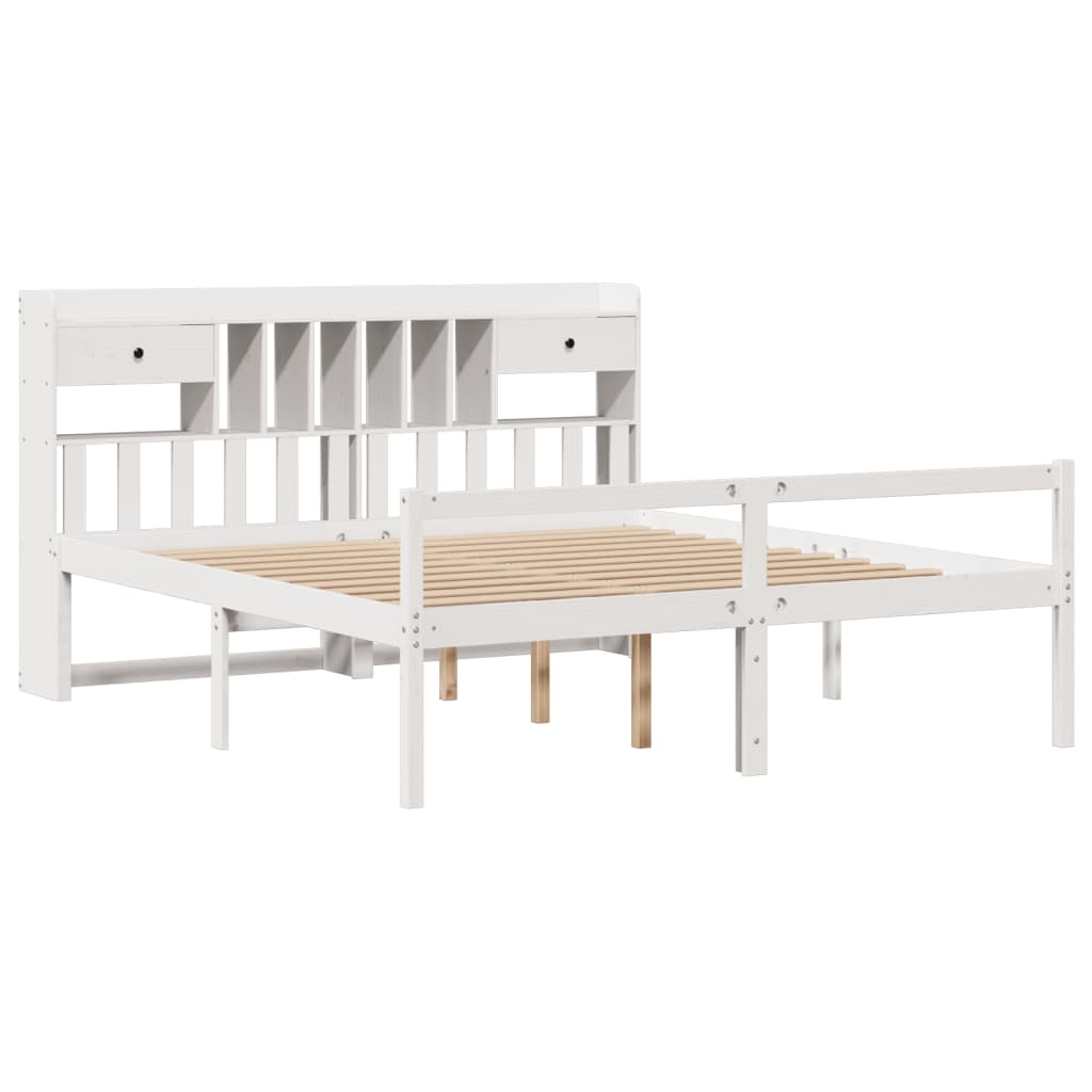 Seng med bokhylle uten madrass hvit 180x200 cm heltre furu