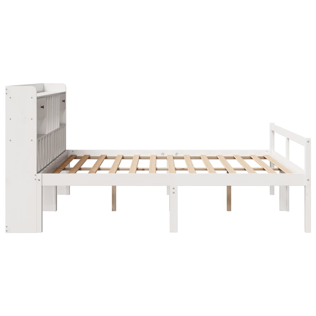 Seng med bokhylle uten madrass hvit 180x200 cm heltre furu