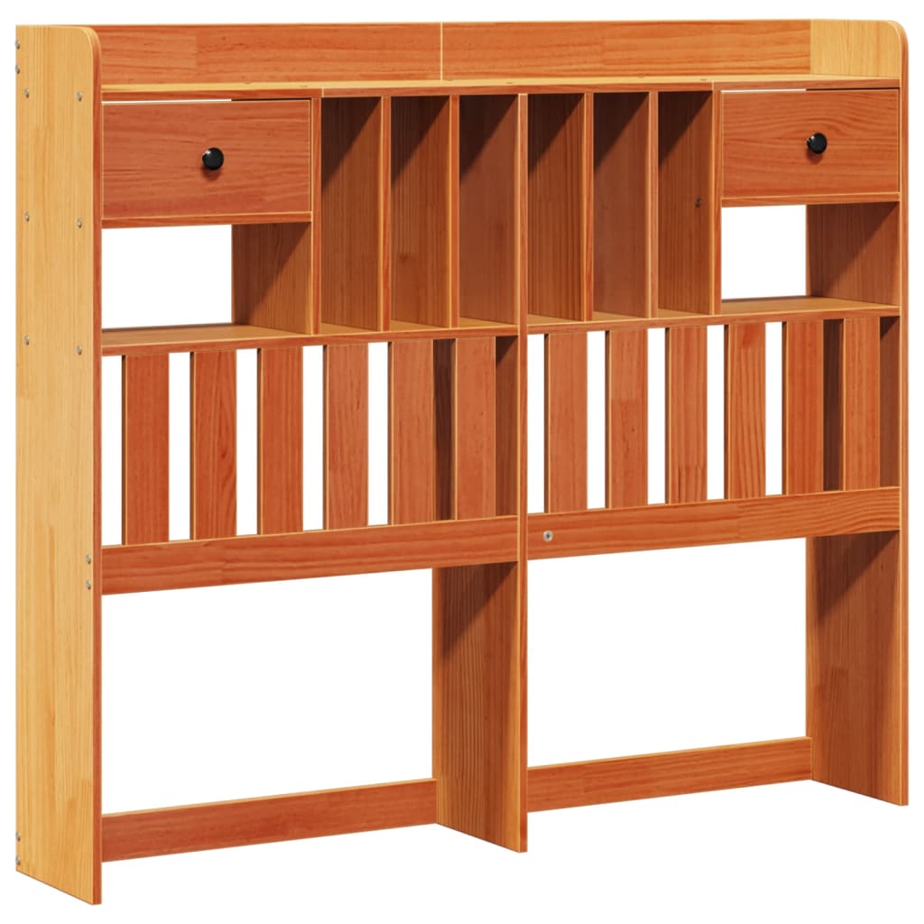 Seng med bokhylle uten madrass voksbrun 135x190 cm heltre furu