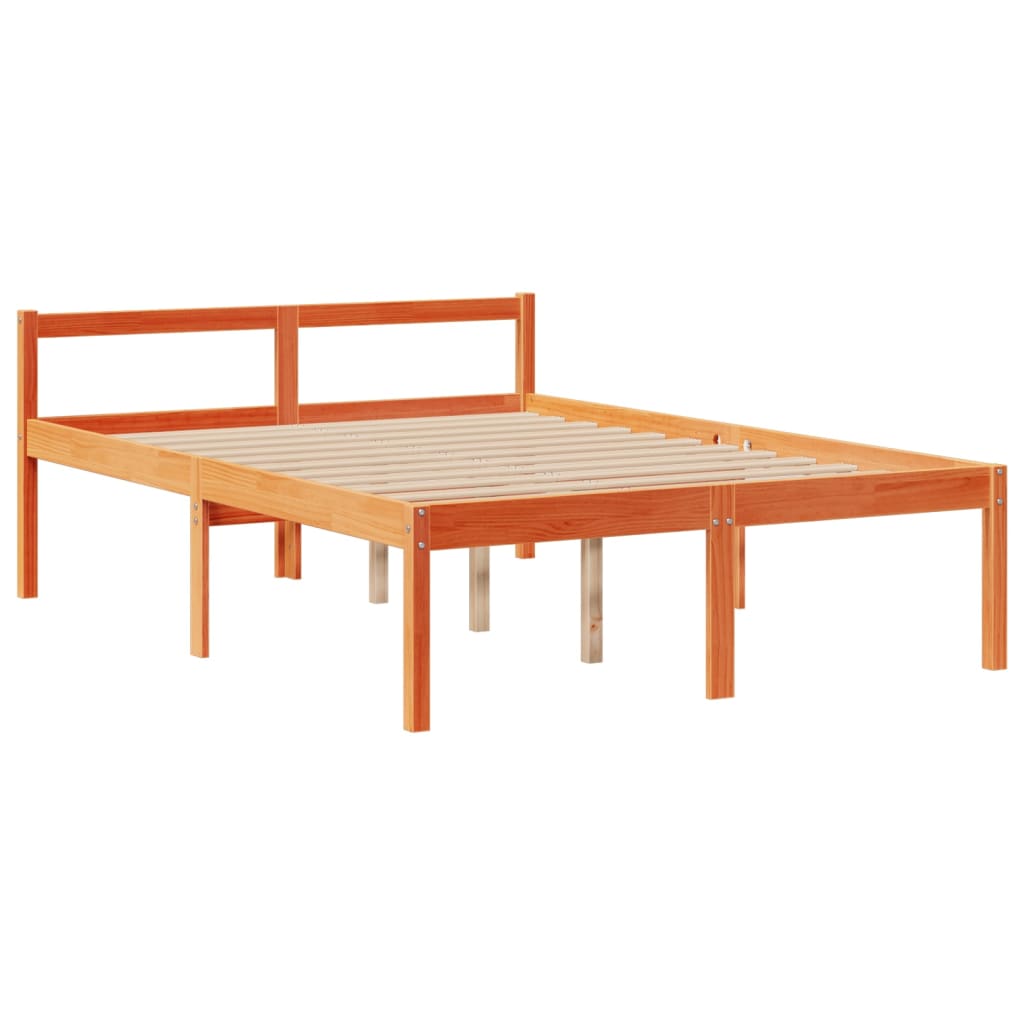 Seng med bokhylle uten madrass voksbrun 150x200 cm heltre furu