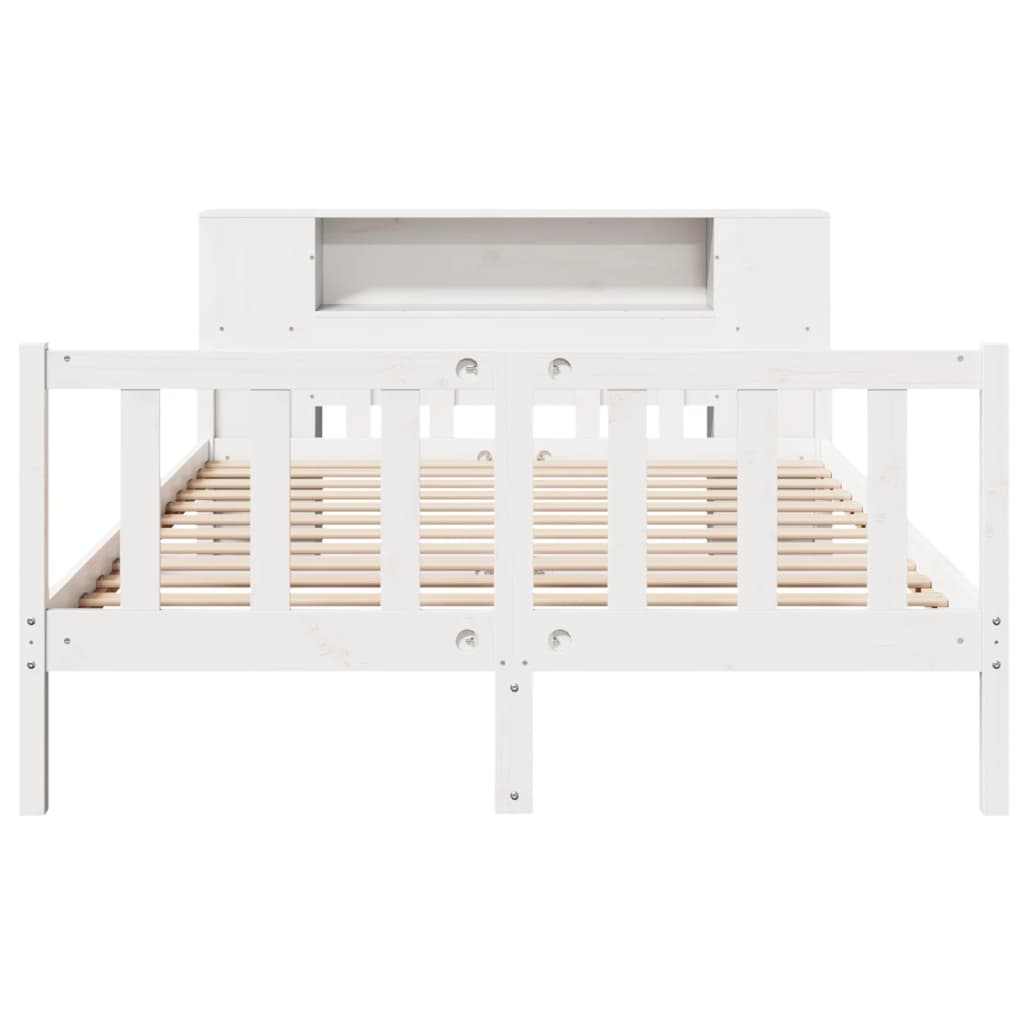 Seng med bokhylle uten madrass hvit 150x200 cm heltre furu