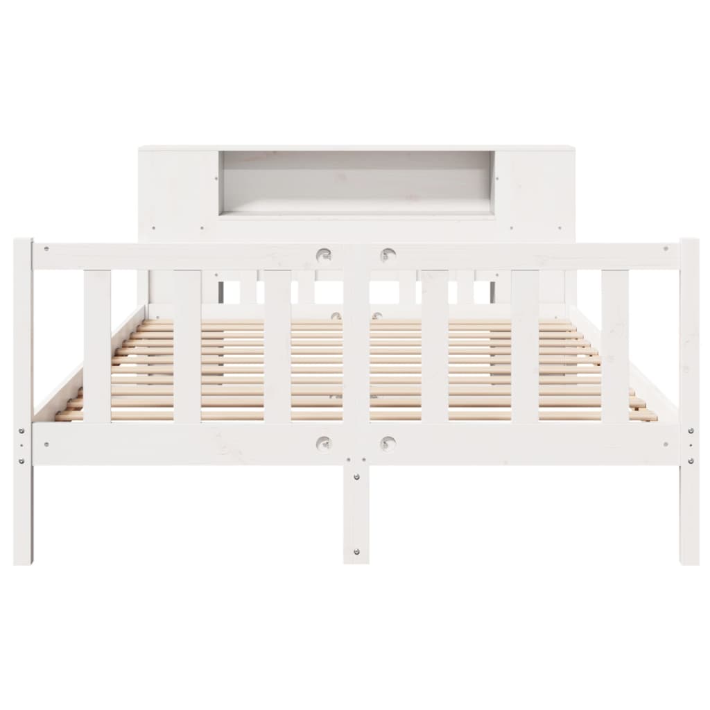 Seng med bokhylle uten madrass hvit 160x200 cm heltre furu