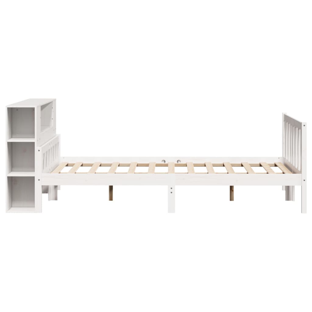 Seng med bokhylle uten madrass hvit 160x200 cm heltre furu