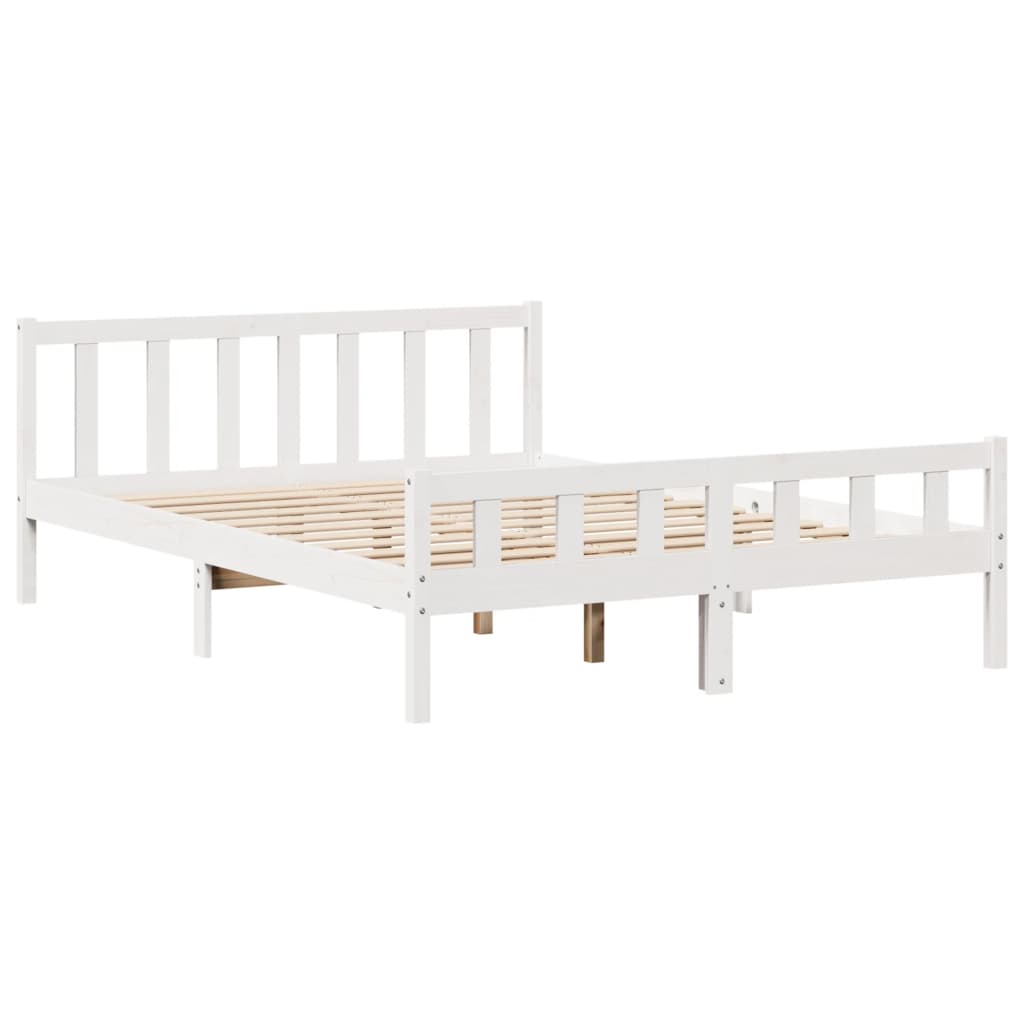 Seng med bokhylle uten madrass hvit 160x200 cm heltre furu