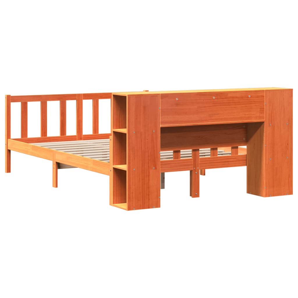 Seng med bokhylle uten madrass voksbrun 150x200 cm heltre