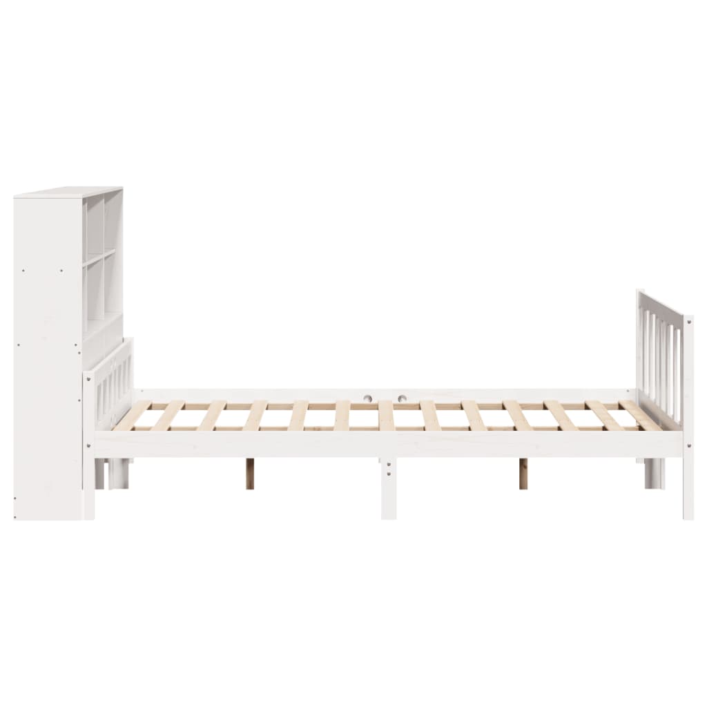 Seng med bokhylle uten madrass hvit 160x200 cm heltre furu