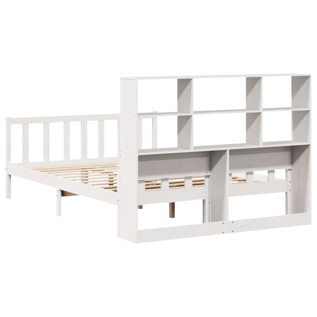 Seng med bokhylle uten madrass hvit 160x200 cm heltre furu