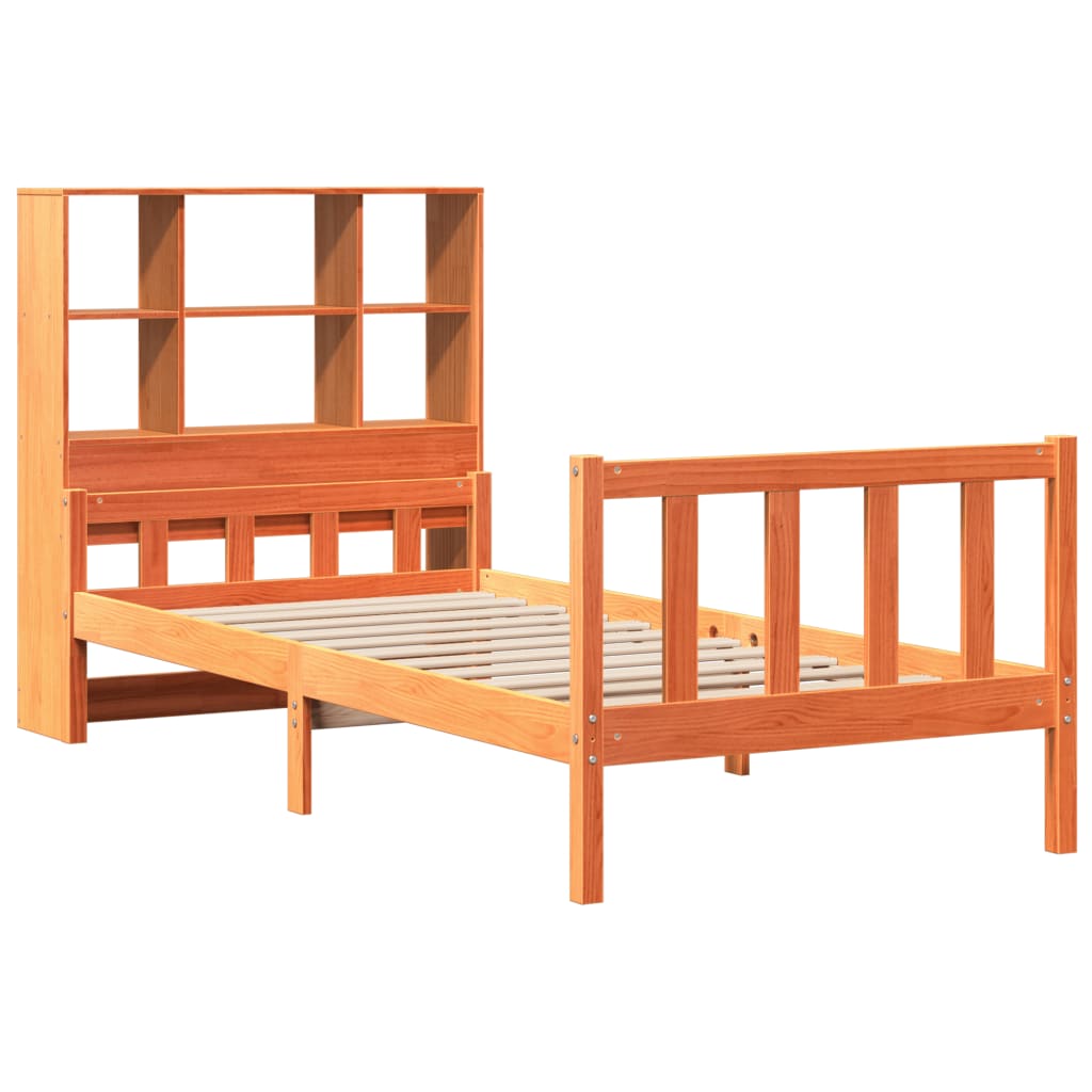 Seng med bokhylle uten madrass voksbrun 75x190 cm heltre