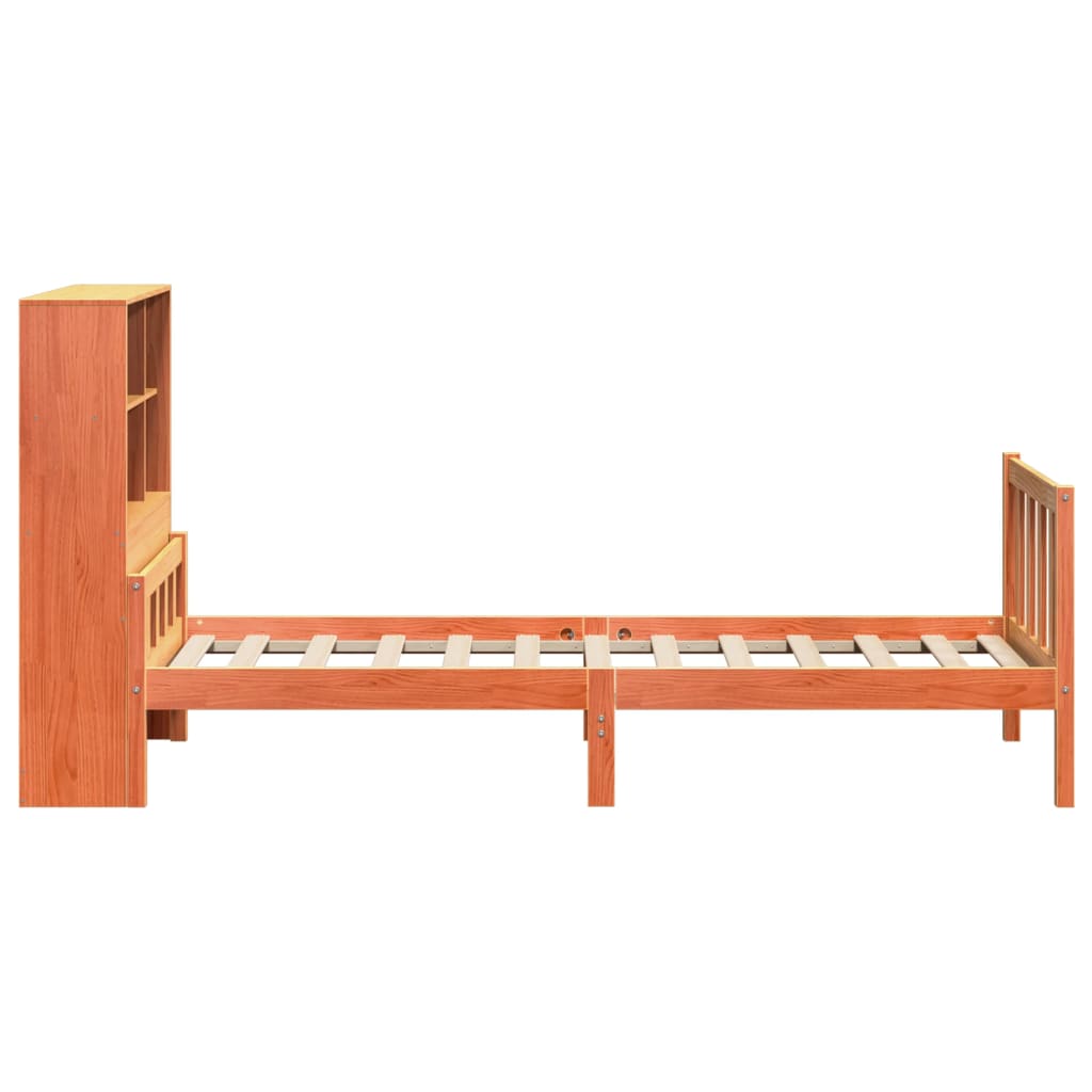 Seng med bokhylle uten madrass voksbrun 75x190 cm heltre